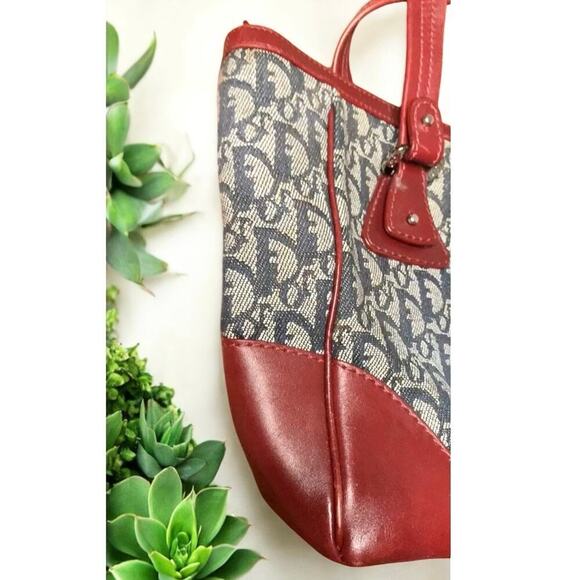 Dior Christian Dior Trotter Handbag Navy Wine Deep Red Leather Jacquard VGUC - Picture 5 of 12